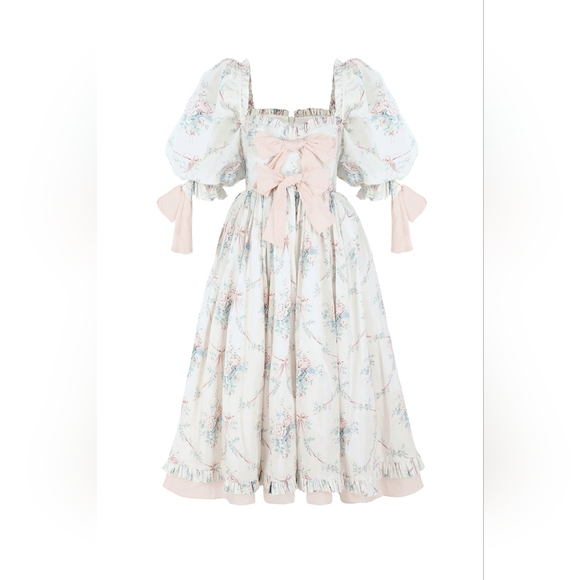 Selkie Floral Midi Dress in White and Pink - Picture 2 of 5